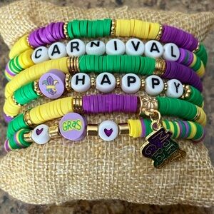 Colorful Mardi Gras Beaded Bracelet Stack Set NEW